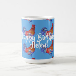 Happy Birthday Red Rooster Ladys Name Tasse