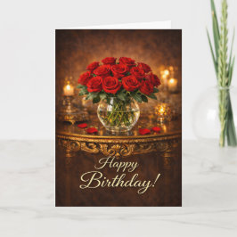 Happy Birthday Red Rose Candlelight Karte