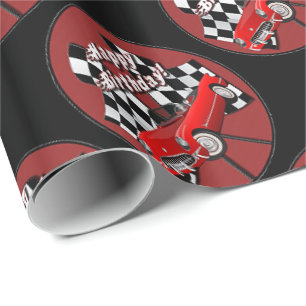 Happy Birthday Red Sports Car Geschenkpapier