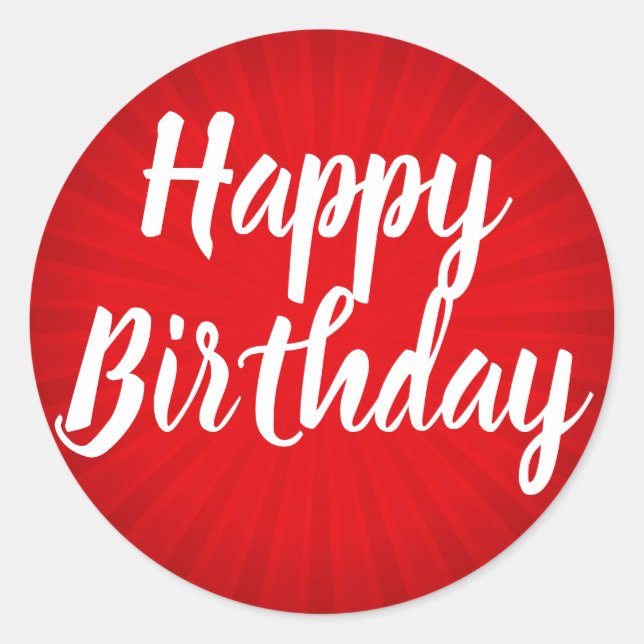 Happy Birthday Red Sunburst Runder Aufkleber (Vorderseite)