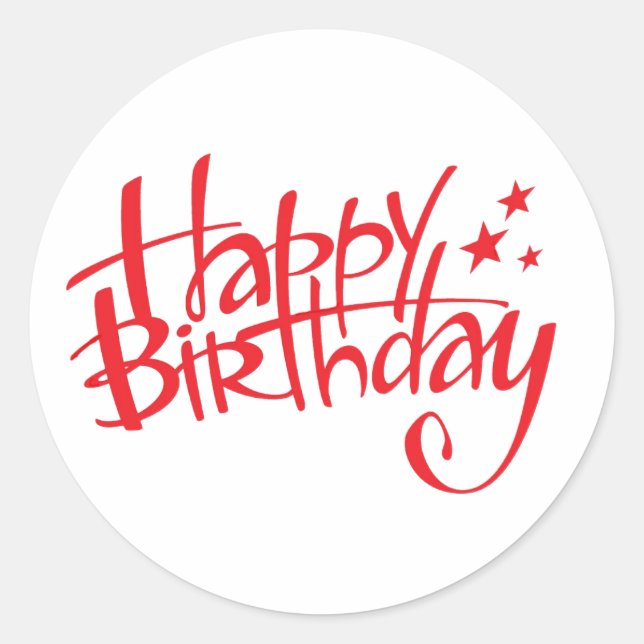 Happy Birthday Red Text Runder Aufkleber (Vorderseite)