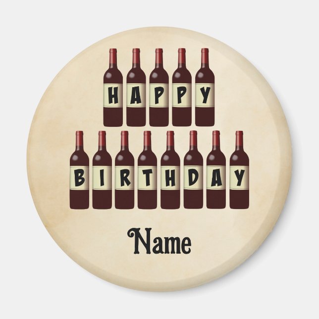Happy Birthday Red Wine Flaschen individuell angep Magnet (Vorne)