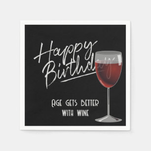 Happy Birthday Red Wine On Black Serviette