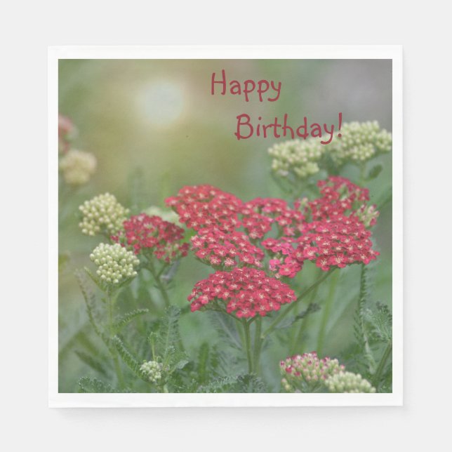 Happy Birthday Red Yarrow Serviette (Vorderseite)