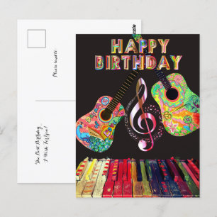 Happy Birthday Regenbogen Gitarre Klavier   Postkarte