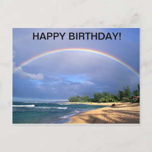 Happy Birthday Regenbogen über Strand Postkarte