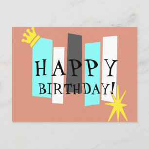 Happy Birthday Retro Atomic Art Panel Postkarte