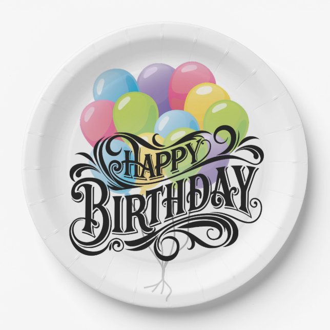 Happy Birthday Retro Card Balloons Pappteller (Vorderseite)