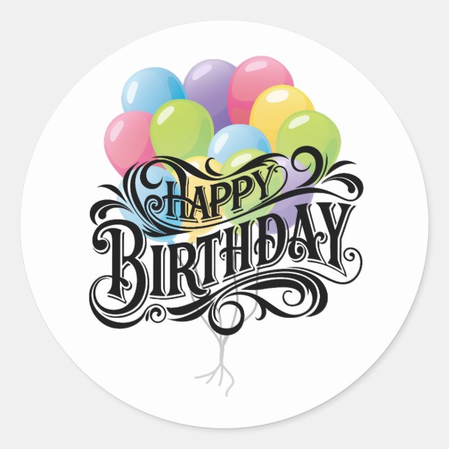 Happy Birthday Retro Card Balloons Runder Aufkleber (Vorderseite)