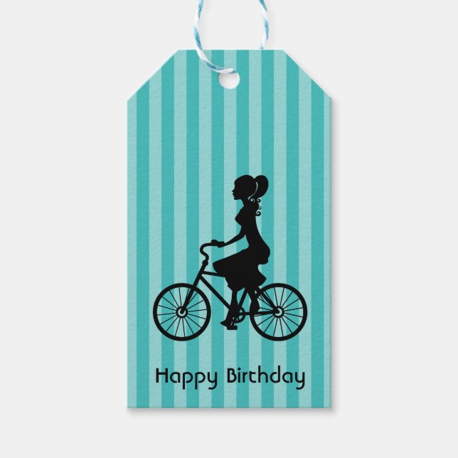 Happy Birthday Retro Girl Rider Geschenkanhänger (Vorderseite)