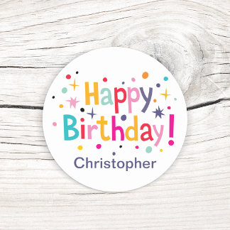 Happy Birthday Retro Personalisiert Runder Aufkleber