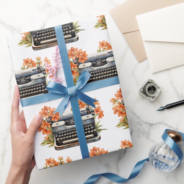 Happy Birthday Retro Schreibmaschine Geschenkpapier (Schenken)