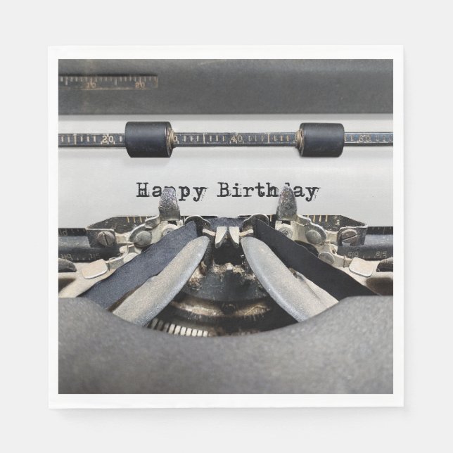 Happy Birthday Retro Schreibmaschine Serviette (Vorderseite)