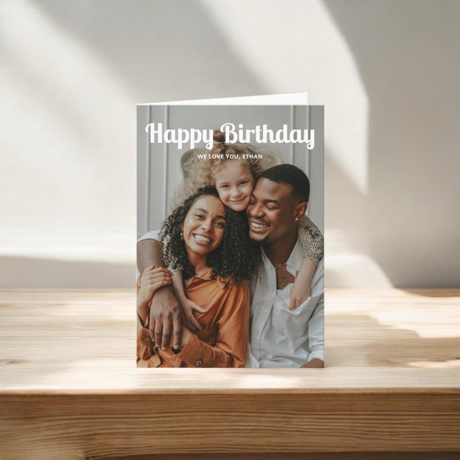 Happy Birthday Retro Script 3 Foto Karte (Von Creator hochgeladen)