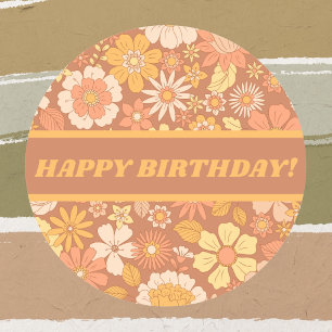 Happy Birthday Retro Vintag floral Muster Runder Aufkleber