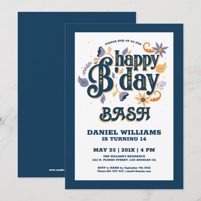 Happy Birthday Retrotypografie Design Einladung (Vorne/Hinten)