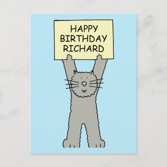 Happy Birthday Richard Cartoon Cat Postkarte (Vorderseite)