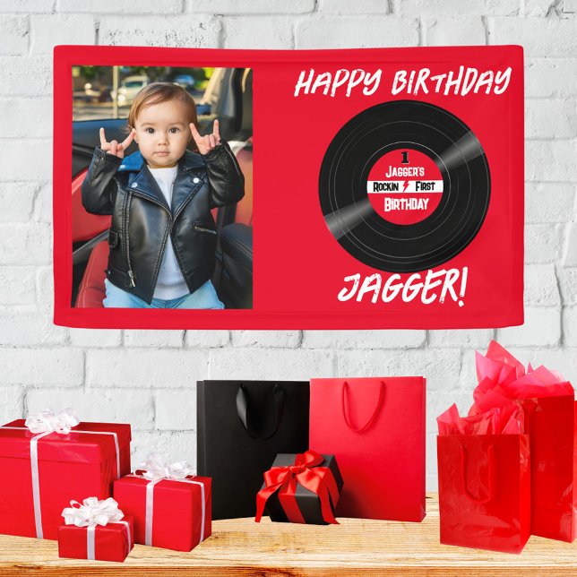 Happy Birthday Rock und Roll Vinyl Record Foto Banner (Vinyl record rock and roll happy birthday photo banner)