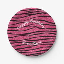 Happy Birthday Rosa Glitzer Zebra Streifen