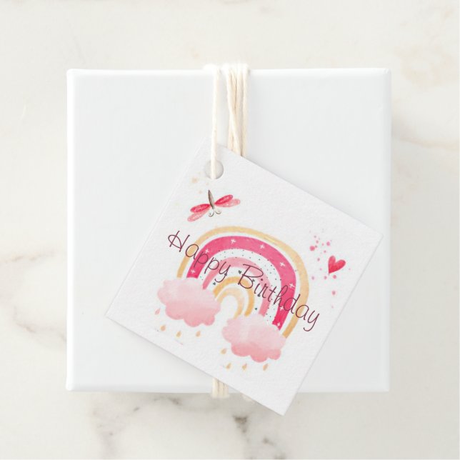 Happy Birthday Rosa Regenbogen Geschenkanhänger (Beispiel)