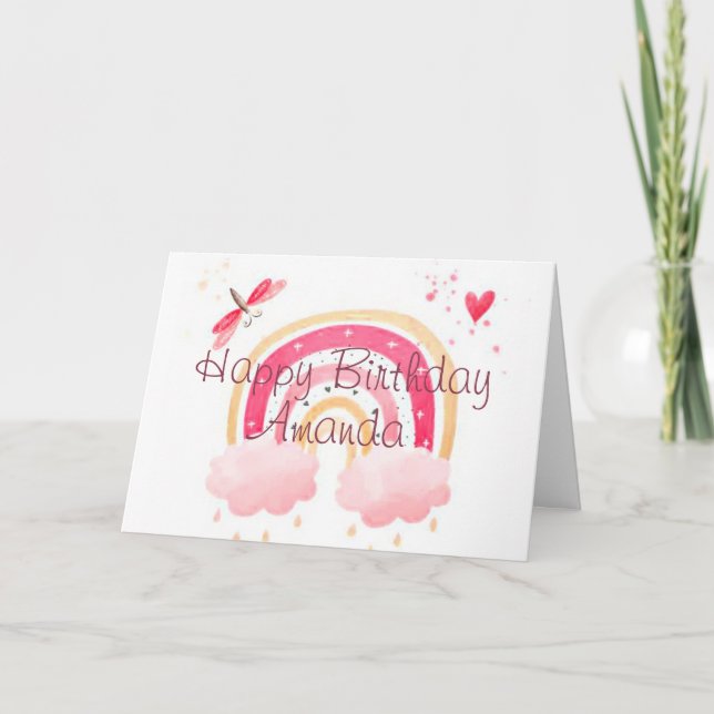 Happy Birthday Rosa Regenbogen personalisiert Feiertagskarte (Vorderseite)