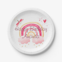 Happy Birthday Rosa Regenbogen personalisiert Pappteller
