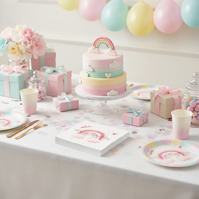 Happy Birthday Rosa Regenbogen Serviette (Von Creator hochgeladen)