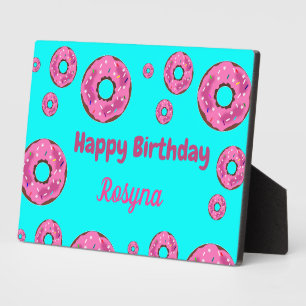 Happy Birthday Rosa Sahne Donuts blau Fotoplatte
