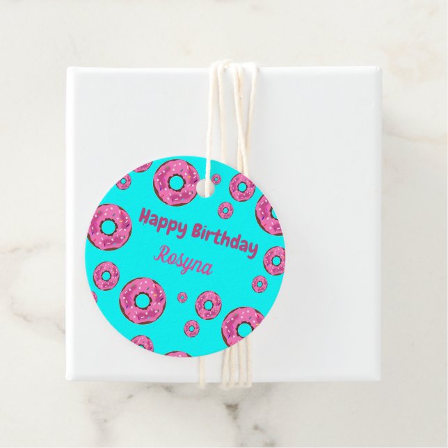 Happy Birthday Rosa Sahne Donuts blau Geschenkanhänger (Beispiel)