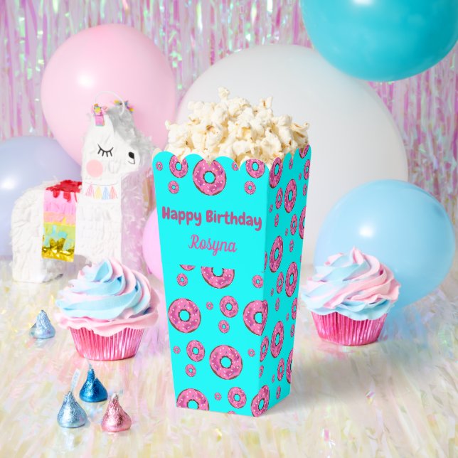 Happy Birthday Rosa Sahne Donuts blau Geschenkschachtel (Party)