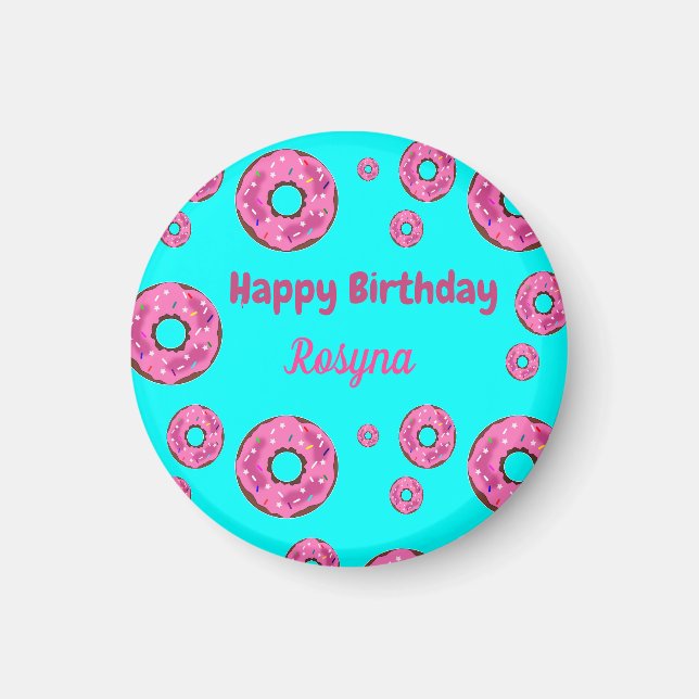 Happy Birthday Rosa Sahne Donuts blau Magnet (Vorne)