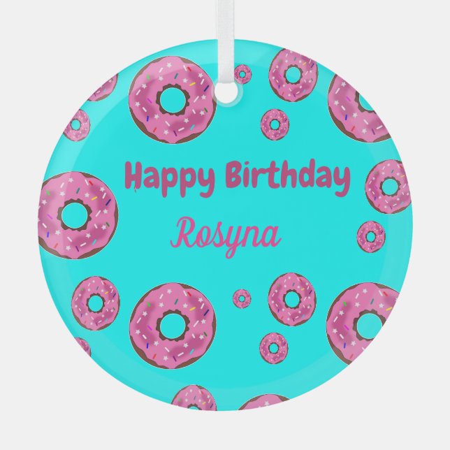 Happy Birthday Rosa Sahne Donuts blau Ornament Aus Glas (Vorderseite)