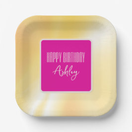 "Happy Birthday" Rosa und Gelbe Papierplatte Pappteller