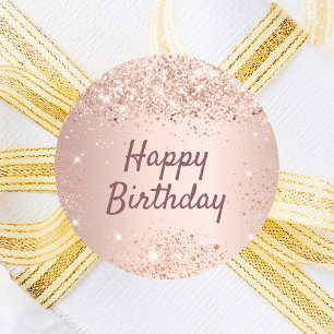 Happy Birthday Rose Gold Confetti Runder Aufkleber