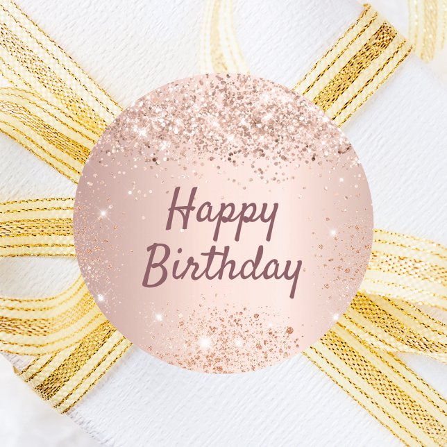 Happy Birthday Rose Gold Confetti Runder Aufkleber (Von Creator hochgeladen)