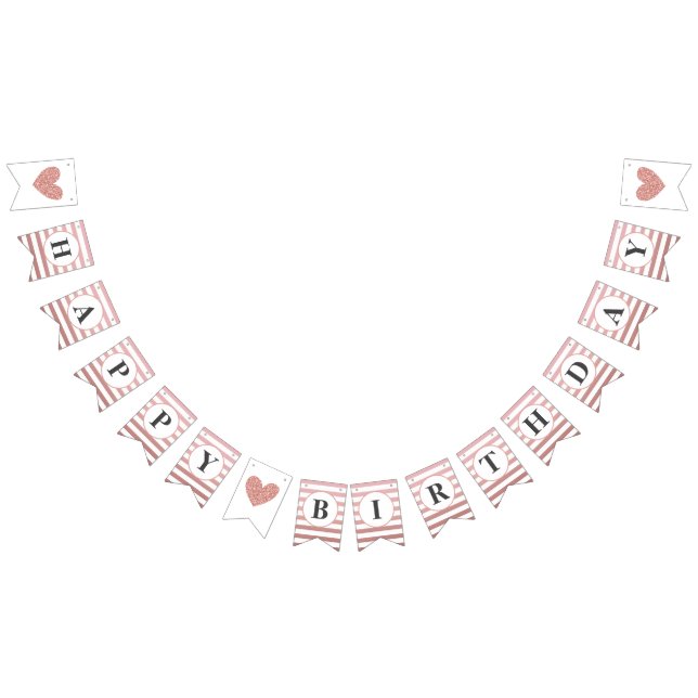Happy Birthday Rose Gold Stripe Chic Party Wimpelkette (Alle)