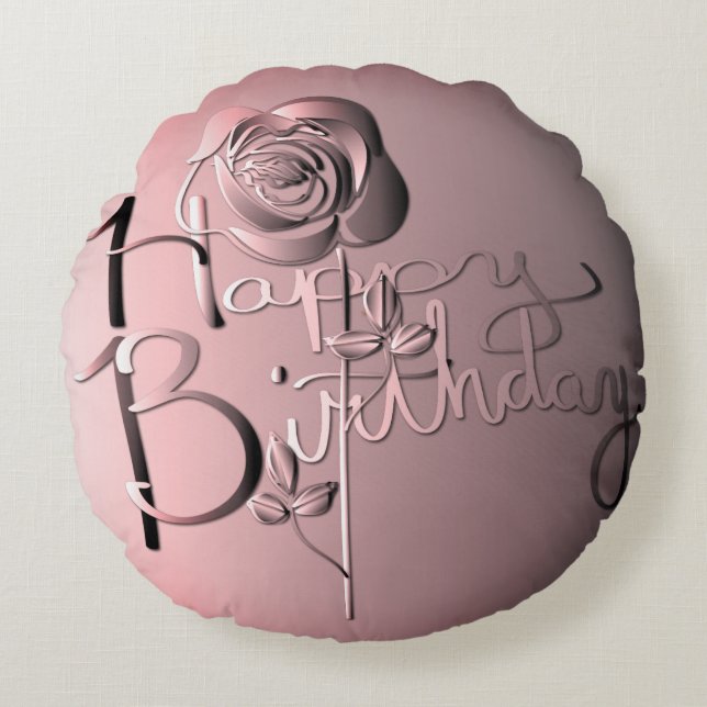 "Happy Birthday" Rose Originalwerk Rundes Kissen (Vorderseite)