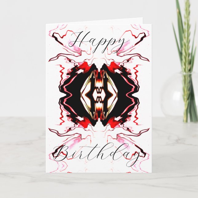 Happy Birthday Rot Schwarz-weiße Abstrakte Blume Karte (Vorderseite)
