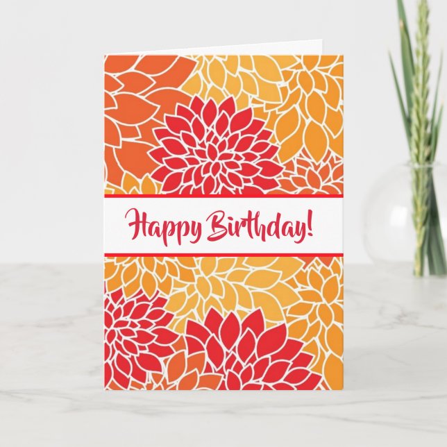 Happy Birthday Rot und Orange Floral Karte (Vorderseite)