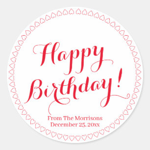 Happy Birthday rote benutzerdefinierte Skriptnamen Runder Aufkleber