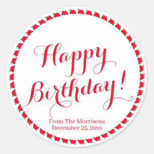 Happy Birthday rote Herzen benutzerdefinierte Skri Runder Aufkleber