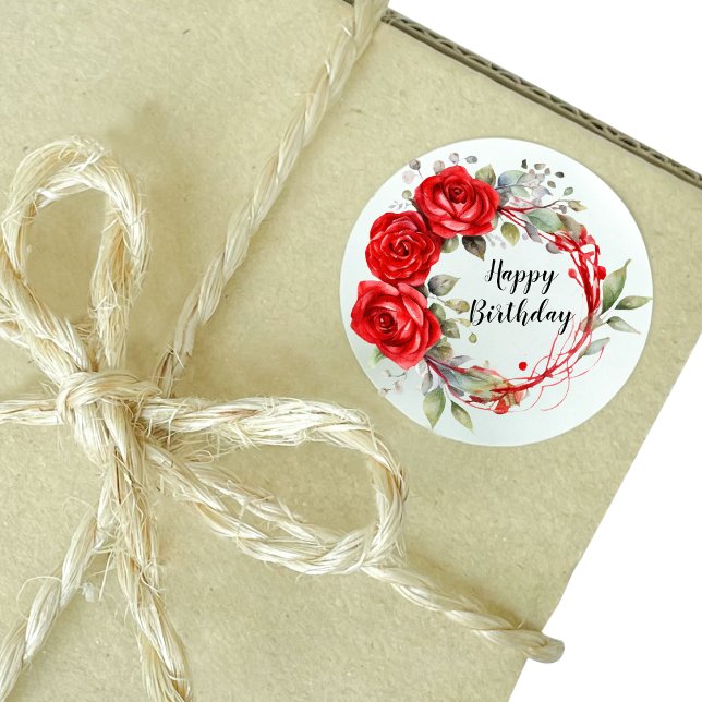 Happy Birthday Rote Rosen Round Sticker (Happy Birthday Red Roses Round Sticker)