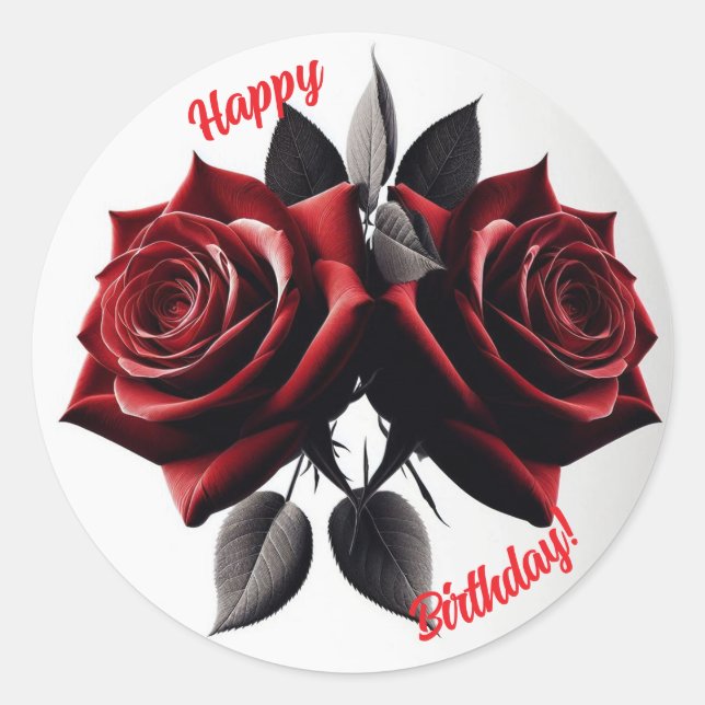 Happy Birthday Rote Rosen Runder Aufkleber (Vorderseite)
