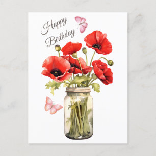 Happy Birthday Roter Mohn Blumen  Postkarte