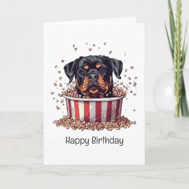 Happy Birthday Rottweiler Dog Movie Popcorn Ecket Karte (Vorderseite)
