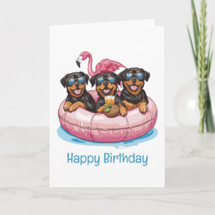 Happy Birthday Rottweiler Dogs Flamingo Pool Tube Karte