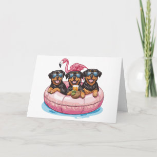 Happy Birthday Rottweiler Dogs Flamingo Pool Tube Karte