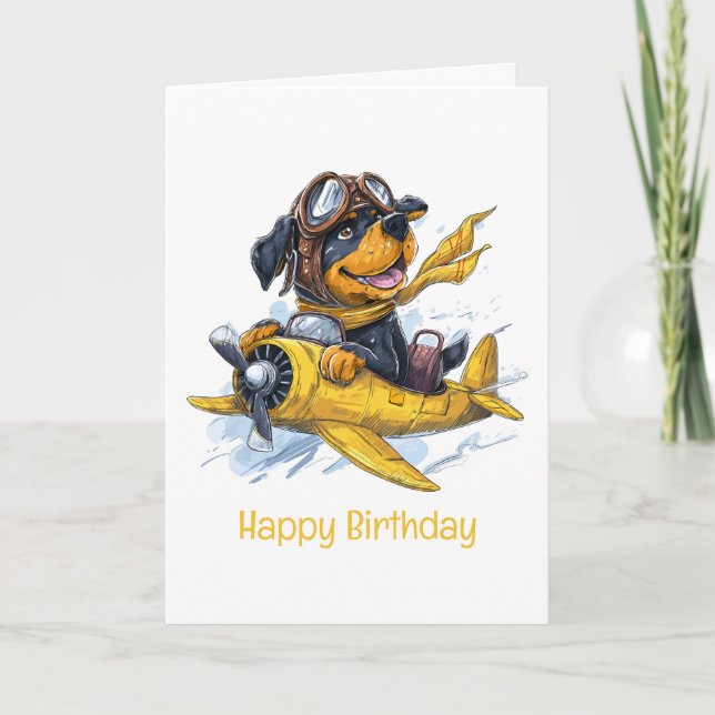 Happy Birthday Rottweiler Hund Pilot Flugzeug Karte (Vorderseite)