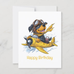 Happy Birthday Rottweiler Hund Pilot Flugzeug Postkarte