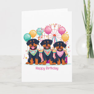 Happy Birthday Rottweiler Hunde im Karneval Karte